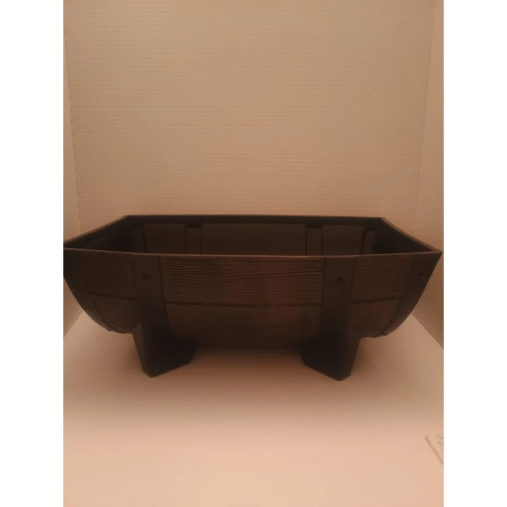 Half Barrel Planter Lightweight Plastic Dark Oak 16 X 12 X 6.5